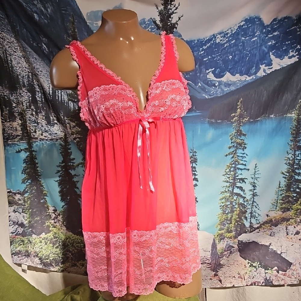 VICTORIA SECRET Pink Lace Trim Babydoll WOMAN'S LARGE